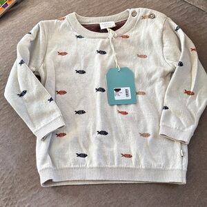 Kids Fish Pattern Sweater - Cream and Multicolor